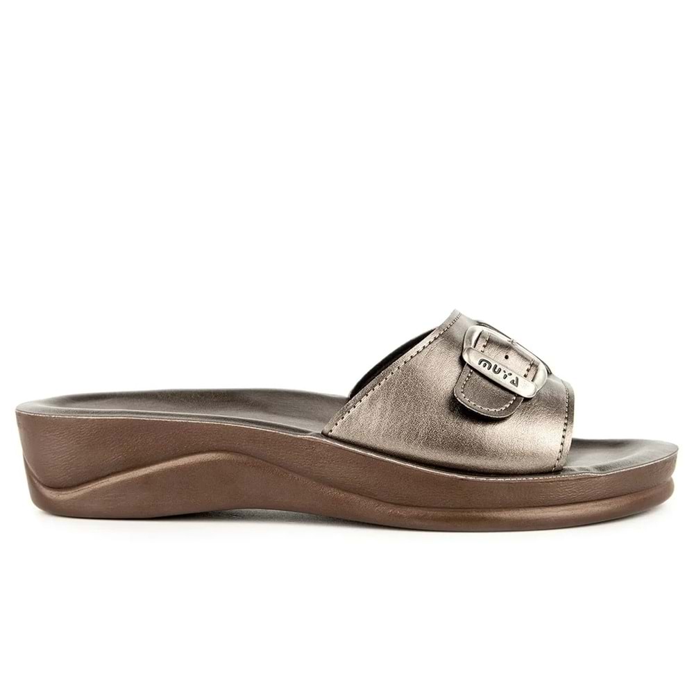 Muya Golden Anatomik Tabanlı Tokalı Kadın Terlik - Platin - 40