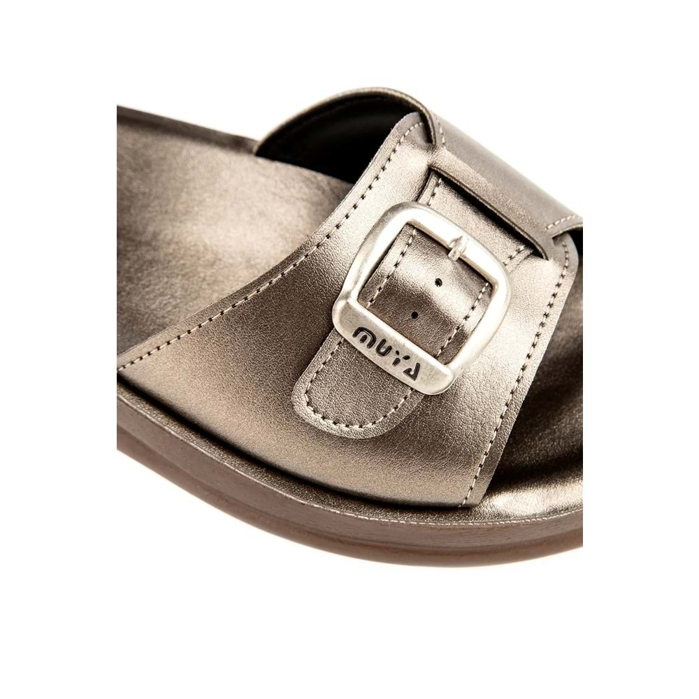 Muya Golden Anatomik Tabanlı Tokalı Kadın Terlik - Platin - 40