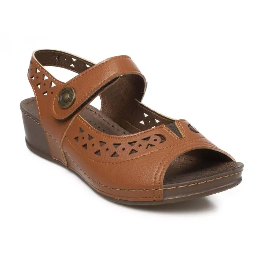 Muya Terra Anatomik Taban Topuklu Kadın Sandalet - Taba - 35