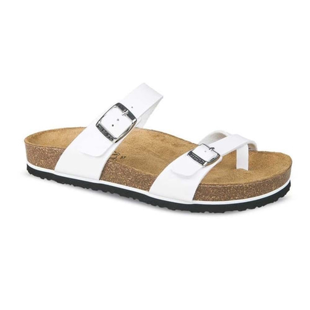 Ceyo 9910-Z34 Tek Parmak Geçmeli Hakiki Deri Tam Ortopedik Kadın Terlik - Beyaz - 40