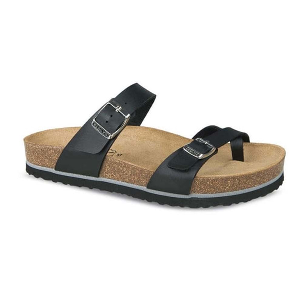 Ceyo 9910-Z34 Tek Parmak Geçmeli Hakiki Deri Tam Ortopedik Kadın Terlik - Siyah - 40