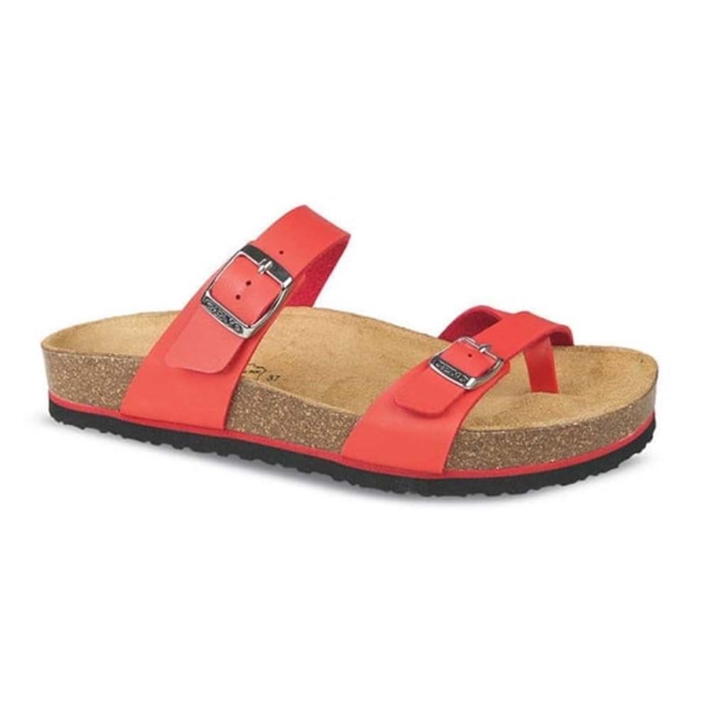 Ceyo 9910-Z34 Tek Parmak Geçmeli Hakiki Deri Tam Ortopedik Kadın Terlik - Kırmızı - 40