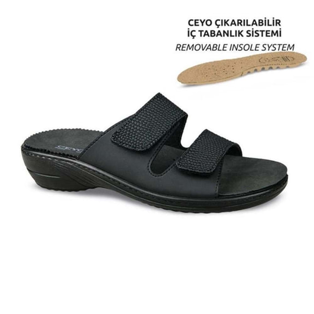 Ceyo 9855-11 Tam Ortopedik Tabanı Çıkabilen Çift Bantlı Kadın Terlik - Siyah - 36