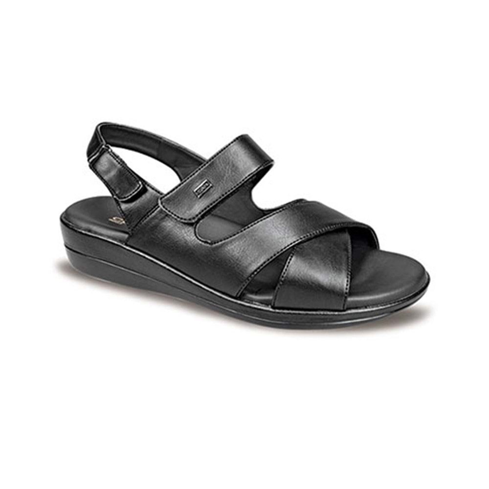 Ceyo 9863-12 Tam Ortopedik Geniş Kalıplı Yumuşak Kadın Sandalet - Siyah - 39