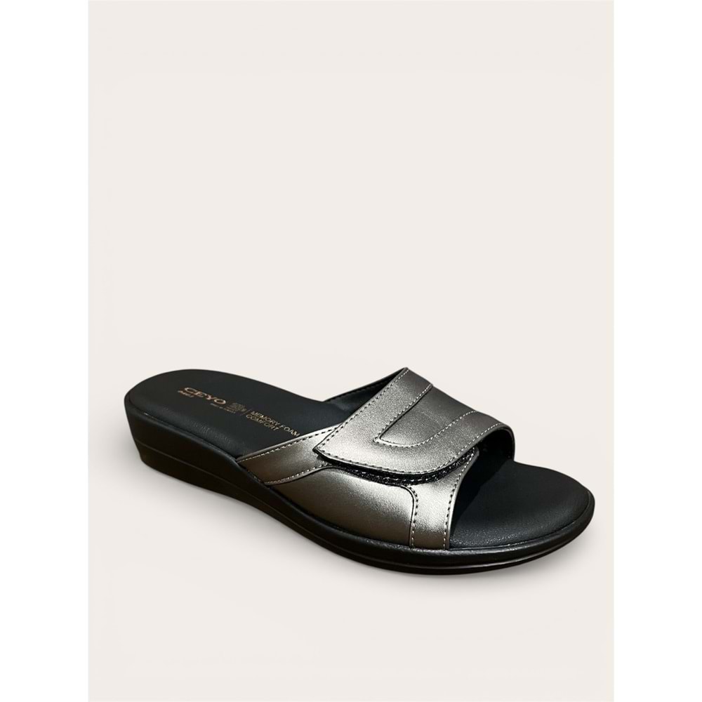 Ceyo 9863-36 Tam Ortopedik Hafızalı Taban Ekstra Yumuşak Cırtlı Kadın Terlik - Platin - 40