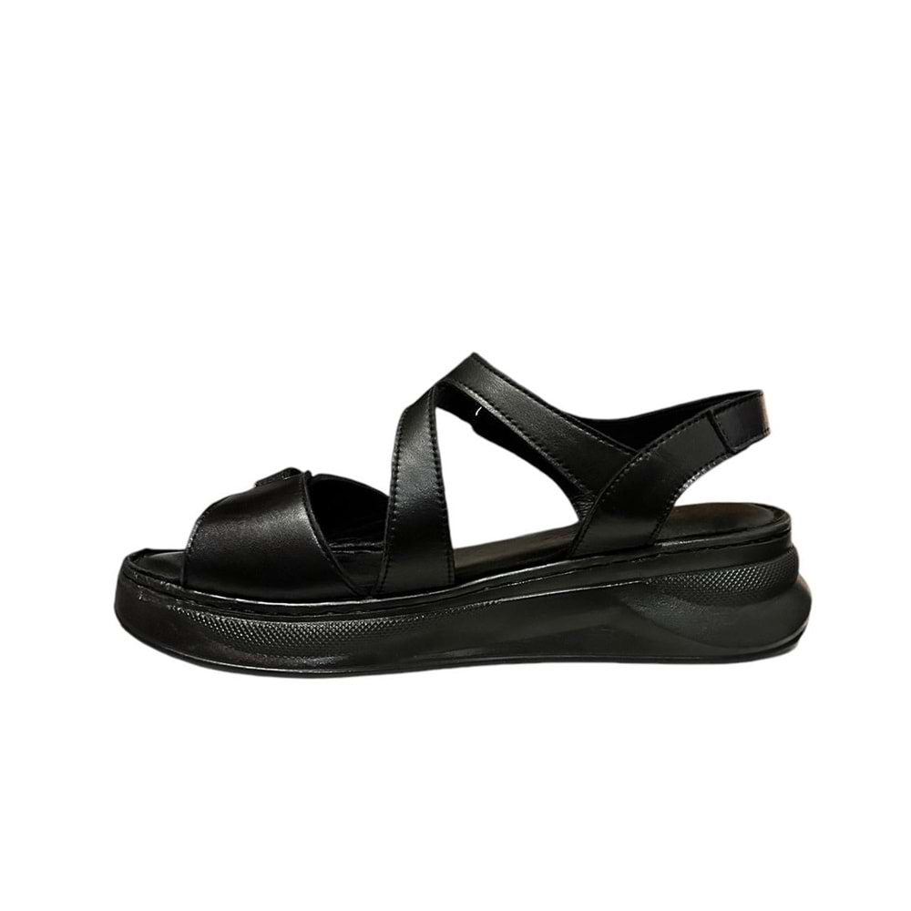 Kristal Kr.35 Anatomik Taban İçi Dışı Hakiki Deri Kalın Tabanlı Kadın Sandalet - Siyah - 40