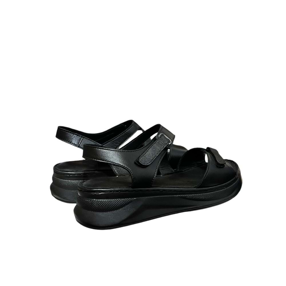 Kristal Kr.35 Anatomik Taban İçi Dışı Hakiki Deri Kalın Tabanlı Kadın Sandalet - Siyah - 40