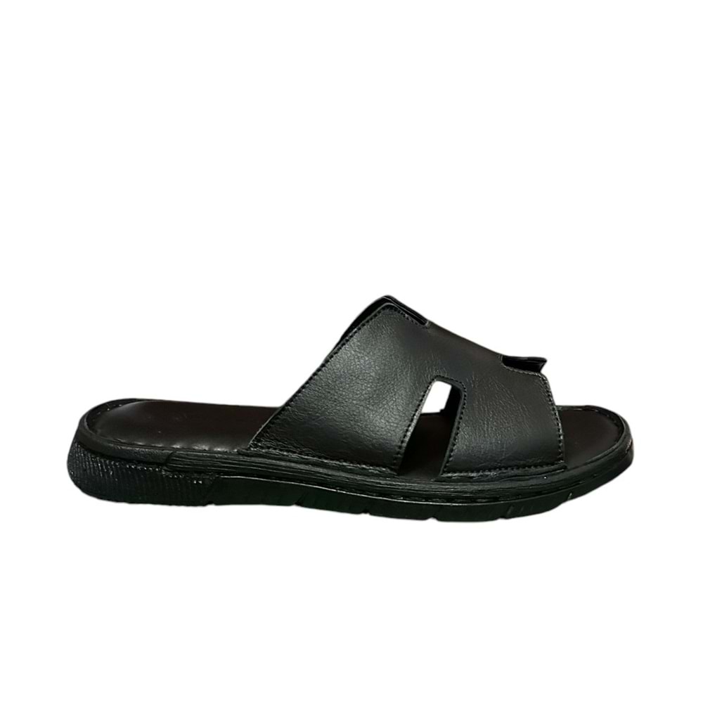 Kristal Kr. 92 Anatomik Taban İçi Dışı Hakiki Deri Hermes Erkek Terlik - Siyah - 40