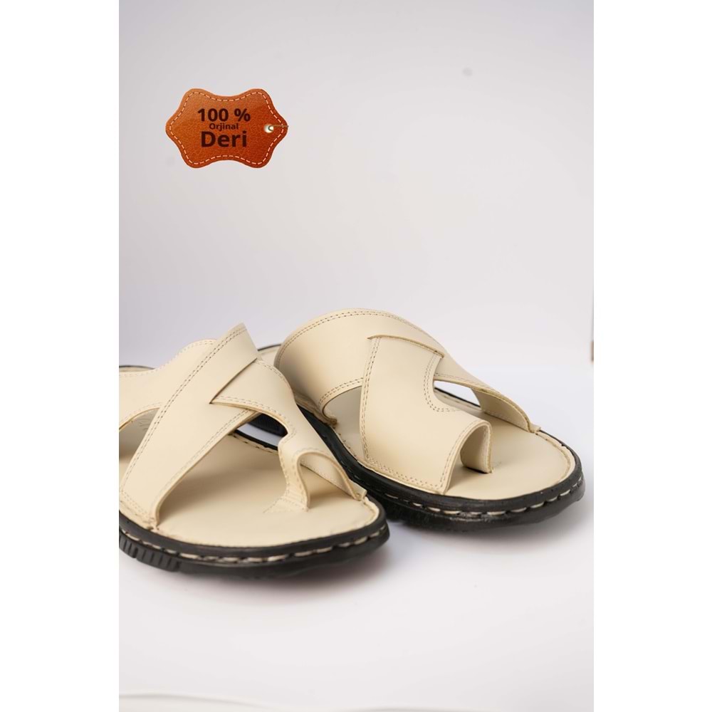 Kristal kr.93 Anatomik Taban İçi Dışı Hakiki Deri Tek Parmak Erkek Terlik - Bej - 40