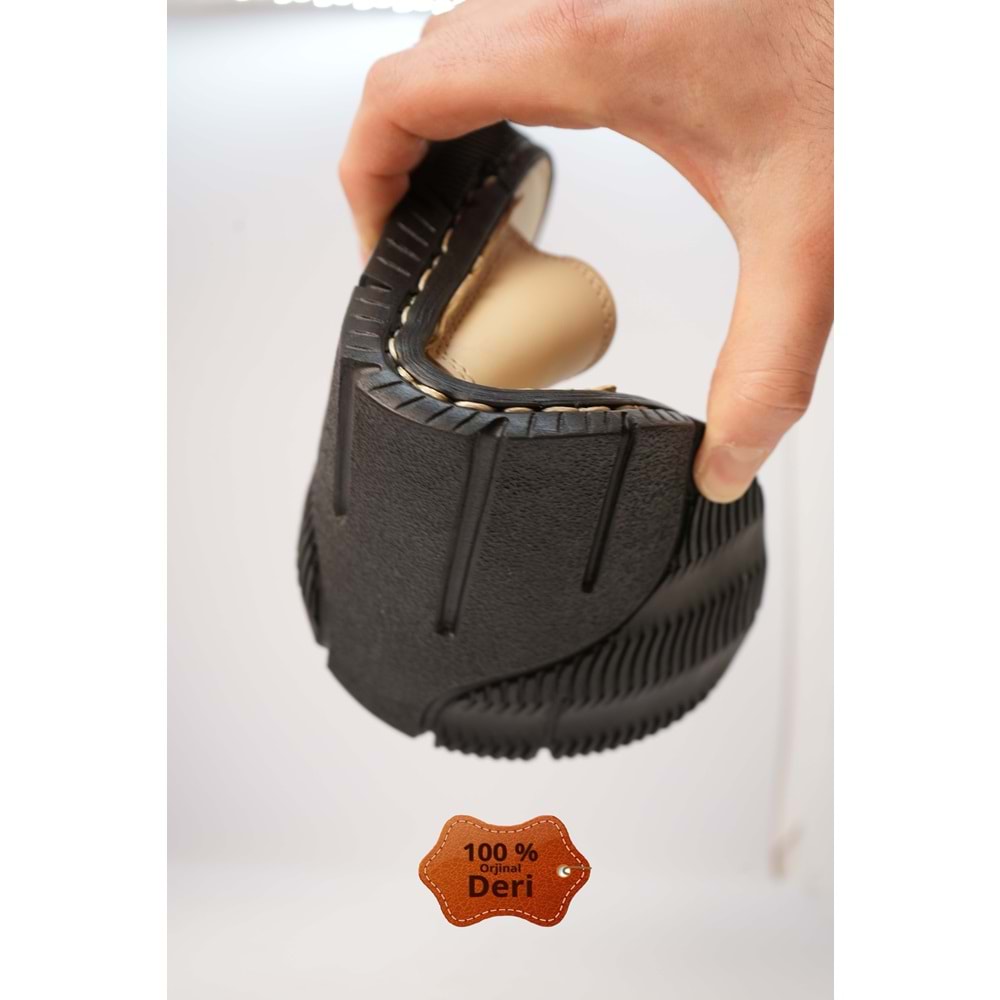 Kristal kr.93 Anatomik Taban İçi Dışı Hakiki Deri Tek Parmak Erkek Terlik - Bej - 40