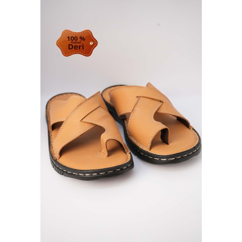 Kristal kr.93 Anatomik Taban İçi Dışı Hakiki Deri Tek Parmak Erkek Terlik - Taba - 42