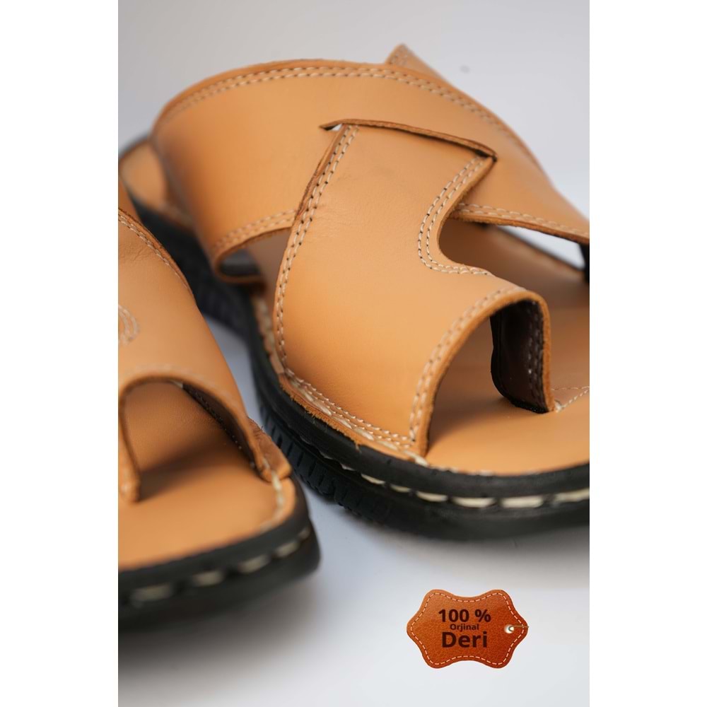 Kristal kr.93 Anatomik Taban İçi Dışı Hakiki Deri Tek Parmak Erkek Terlik - Taba - 42