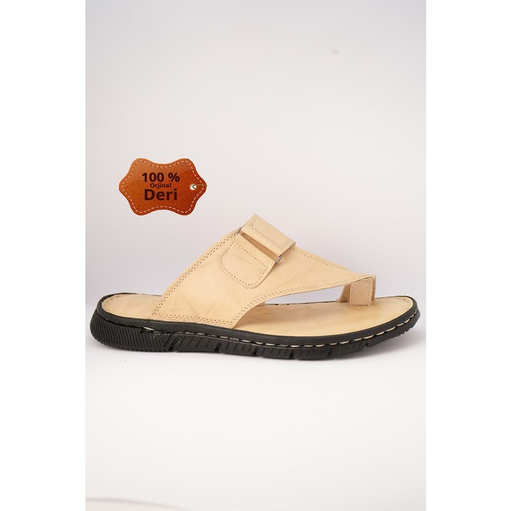 Kristal Kr.94 Anatomik Taban İçi Dışı Hakiki Deri Tek Parmak Erkek Terlik - Bej - 40