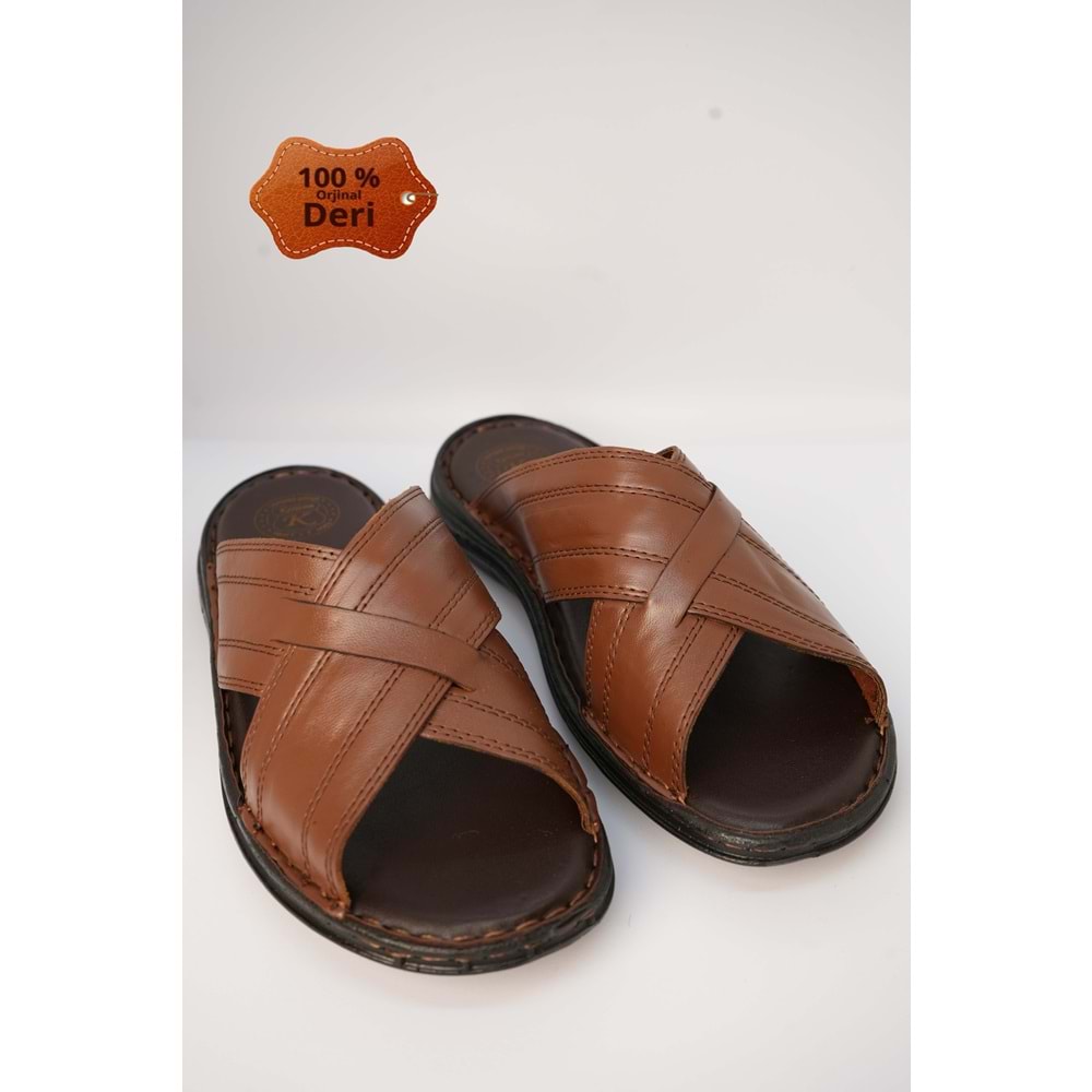 Kristal Kr.97 Anatomik Taban Hakiki Deri Erkek Terlik - Taba - 40