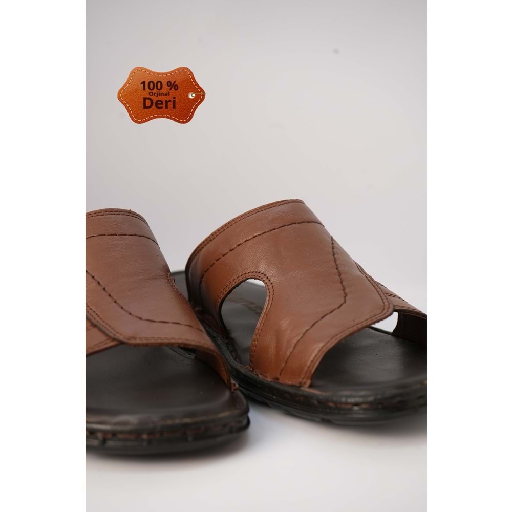 Kristal Kr.98 Anatomik Taban Hakiki Deri Erkek Terlik - Taba - 40