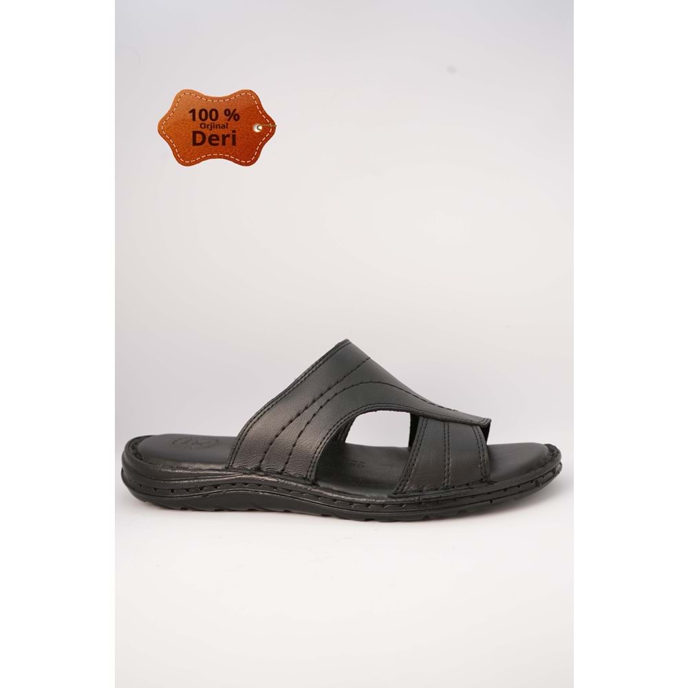 Kristal Kr.98 Anatomik Taban Hakiki Deri Erkek Terlik - Siyah - 40