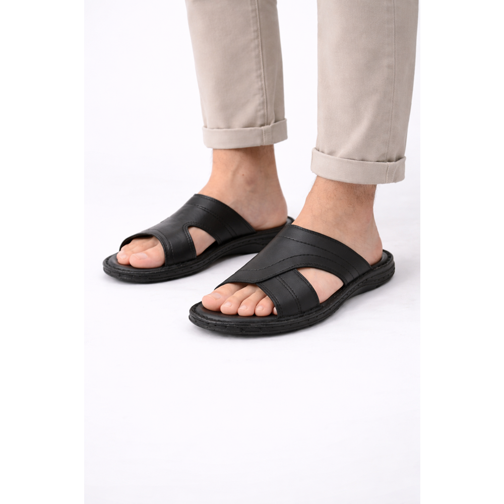 Kristal Kr.98 Anatomik Taban Hakiki Deri Erkek Terlik - Siyah - 40