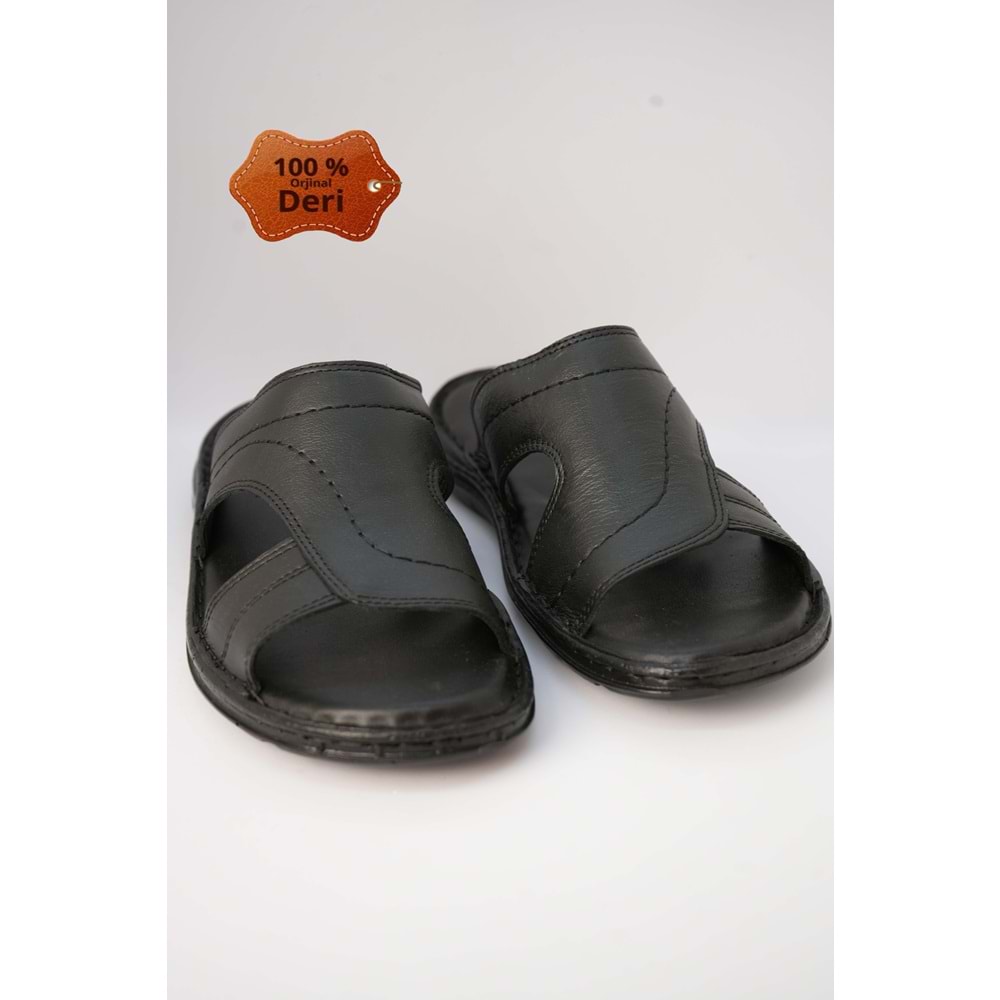 Kristal Kr.98 Anatomik Taban Hakiki Deri Erkek Terlik - Siyah - 40