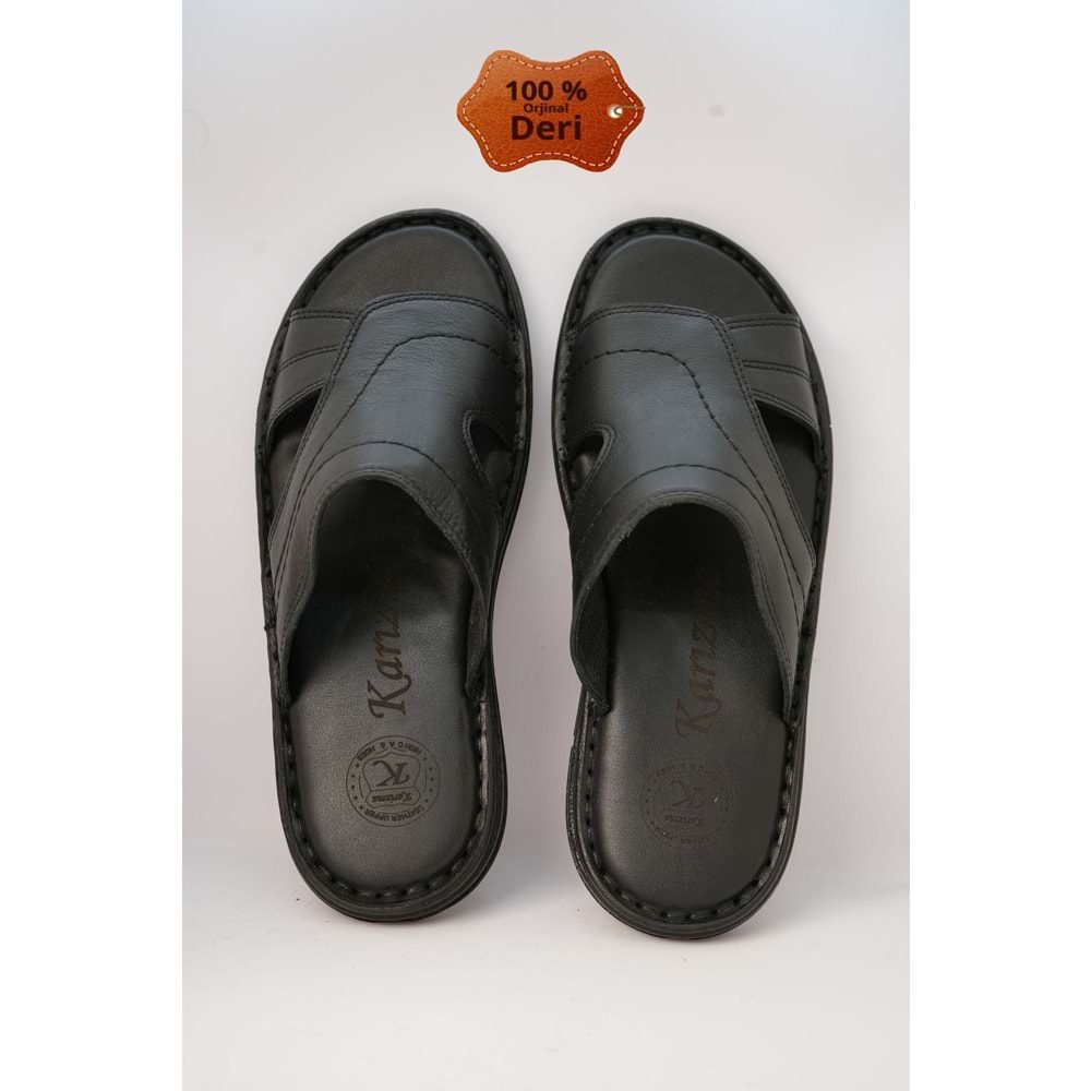 Kristal Kr.98 Anatomik Taban Hakiki Deri Erkek Terlik - Siyah - 40