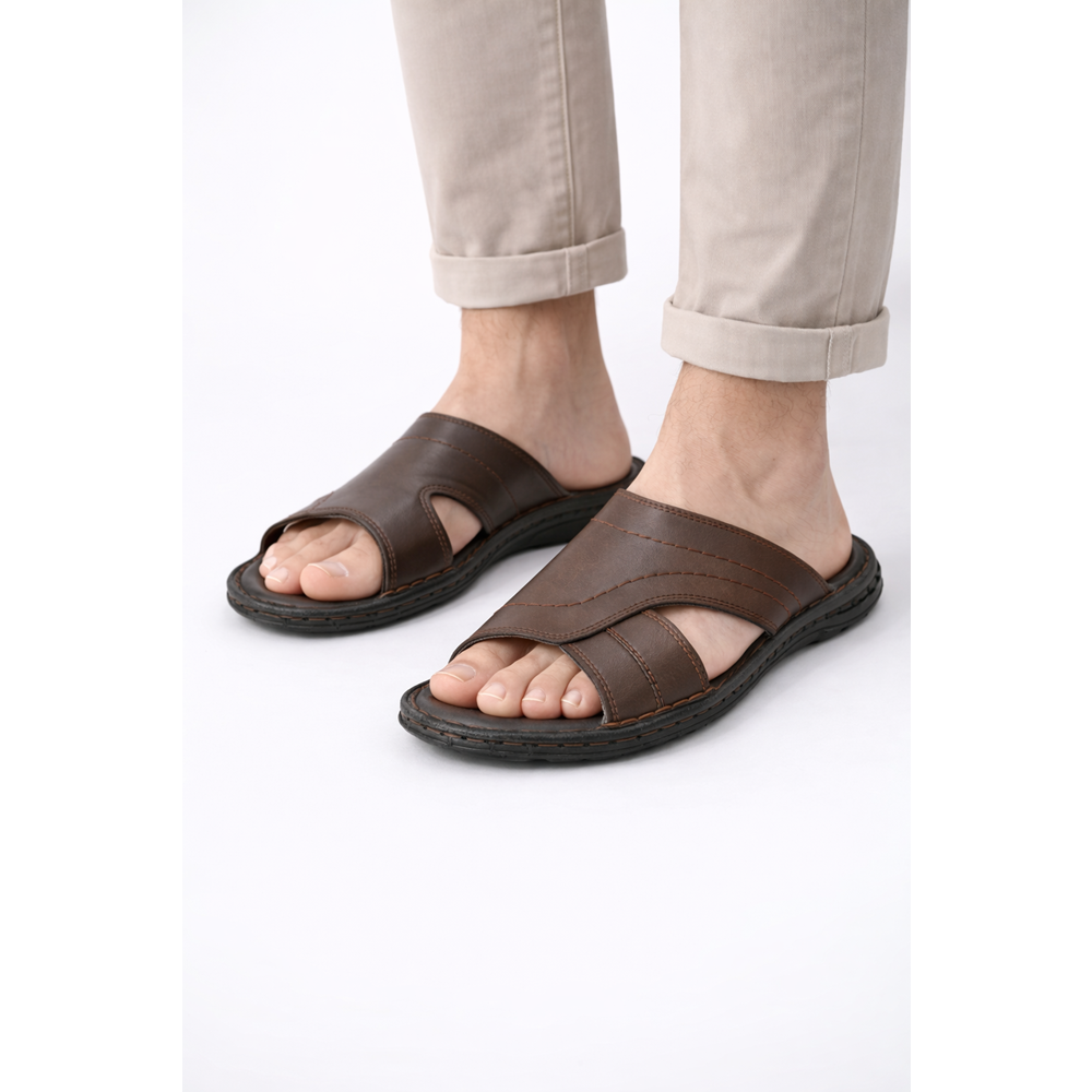 Kristal Kr.98 Anatomik Taban Hakiki Deri Erkek Terlik - Kahverengi - 40