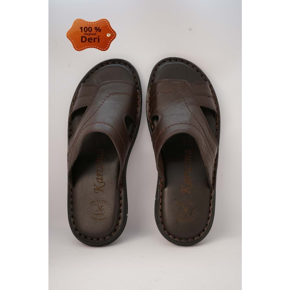 Kristal Kr.98 Anatomik Taban Hakiki Deri Erkek Terlik - Kahverengi - 40