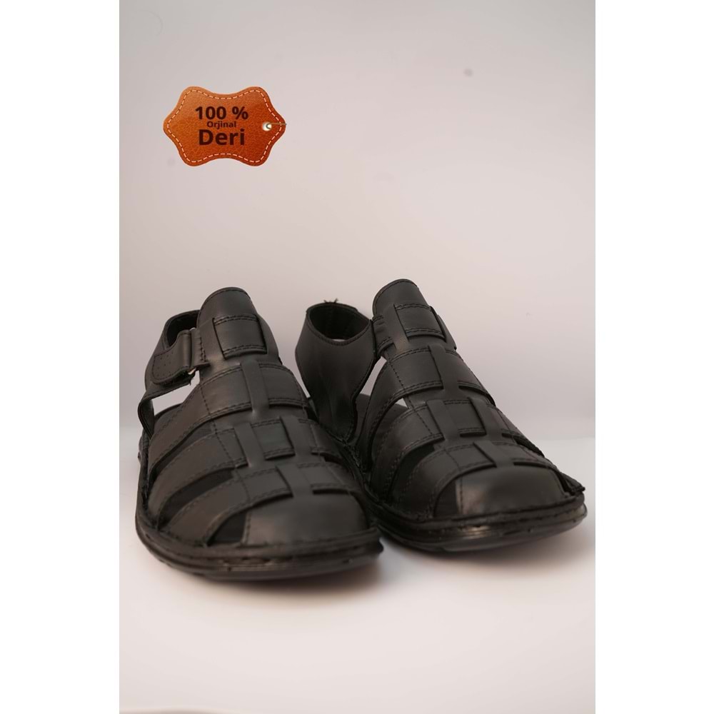 Kristal Kr.99 Anatomik Taban Önü Kapalı Hakiki Deri Erkek Sandalet - Siyah - 40