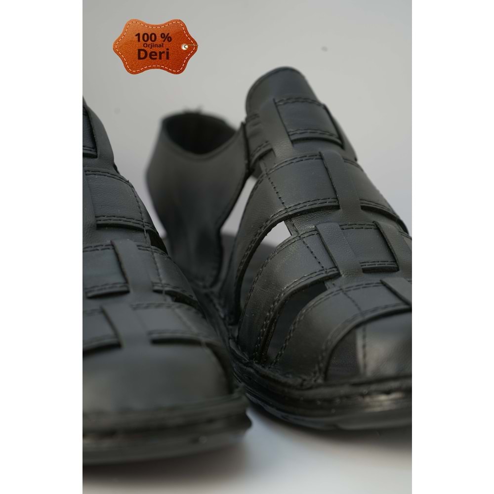 Kristal Kr.99 Anatomik Taban Önü Kapalı Hakiki Deri Erkek Sandalet - Siyah - 40