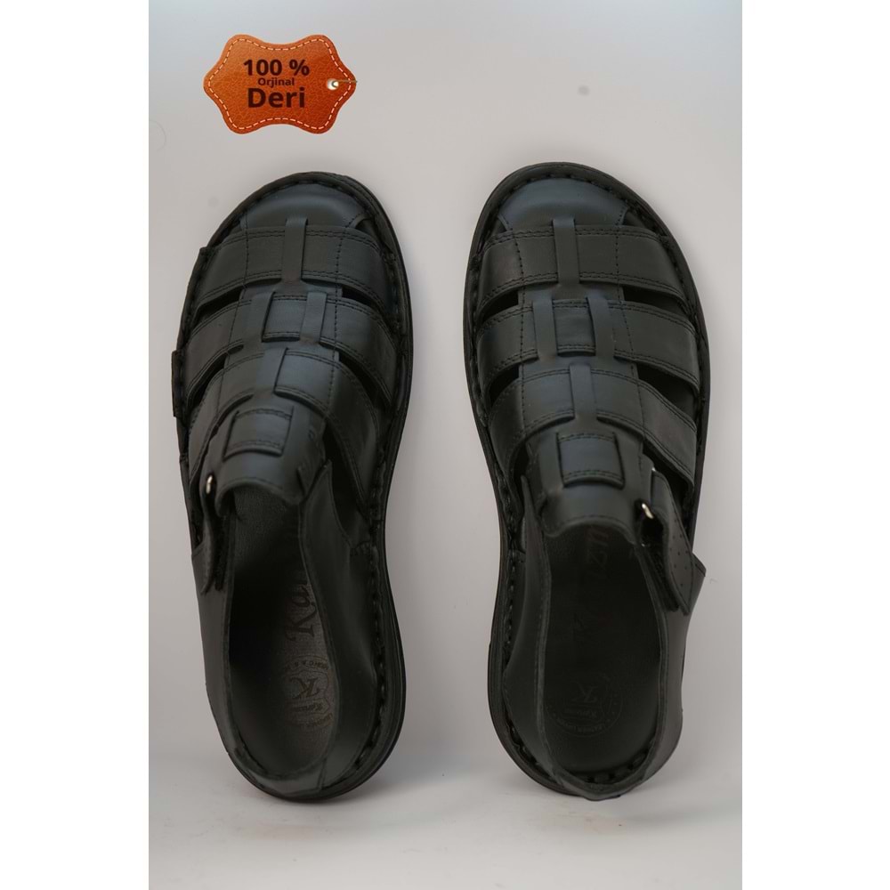 Kristal Kr.99 Anatomik Taban Önü Kapalı Hakiki Deri Erkek Sandalet - Siyah - 40
