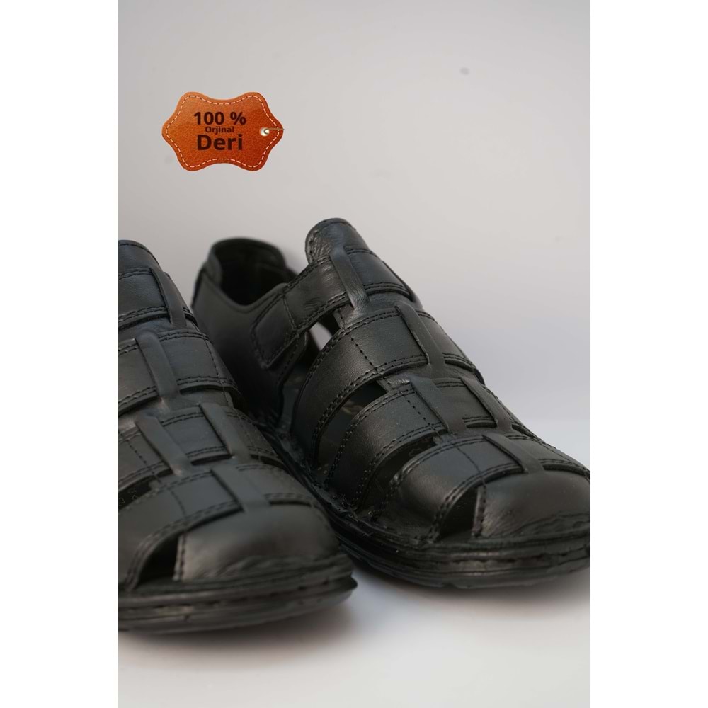 Kristal Kr.100 Anatomik Taban Önü Kapalı Hakiki Deri Erkek Sandalet - Siyah - 41