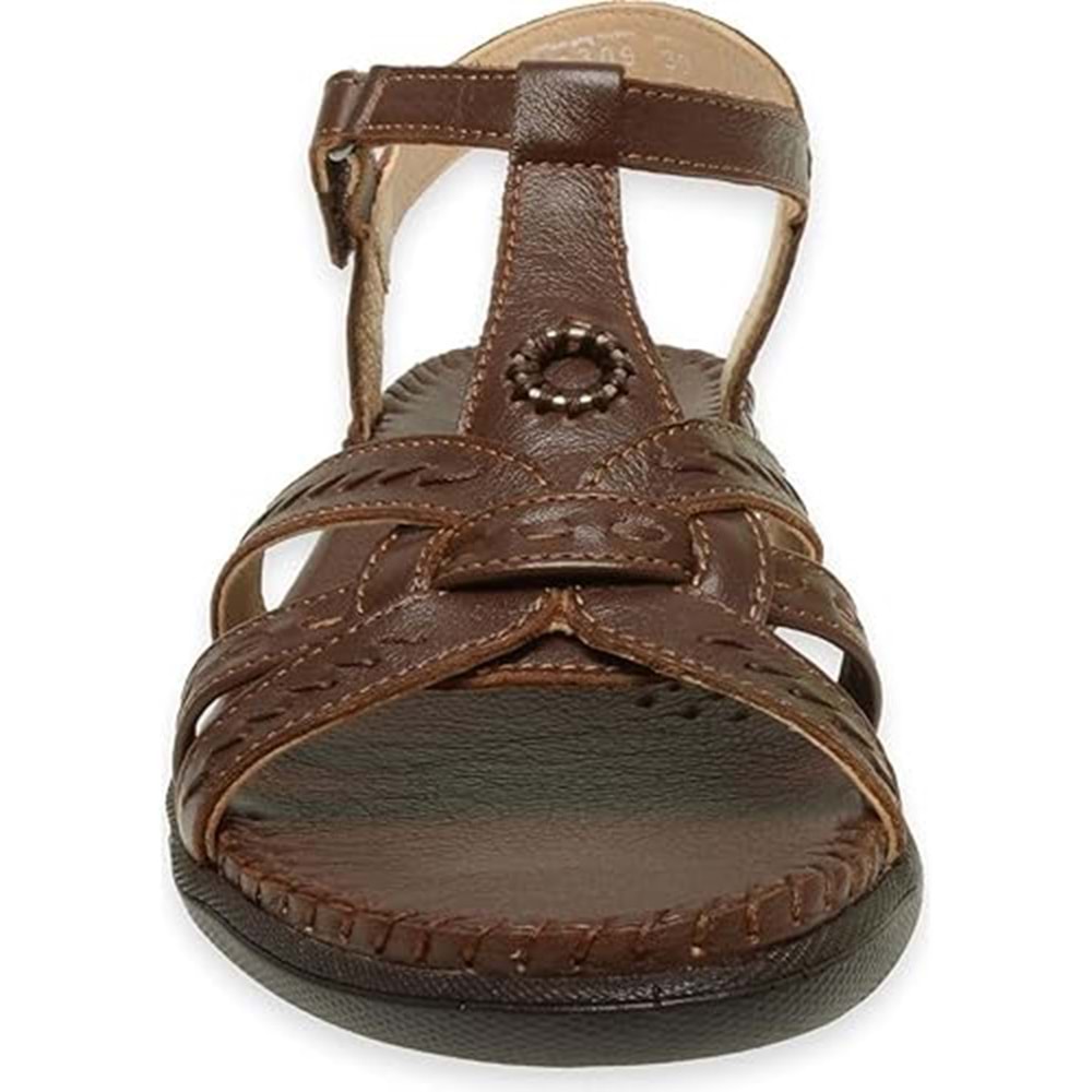 Forellı Lupın-G Tam Ortopedik İçi Dışı Hakiki Deri Kadın Sandalet - Taba - 37