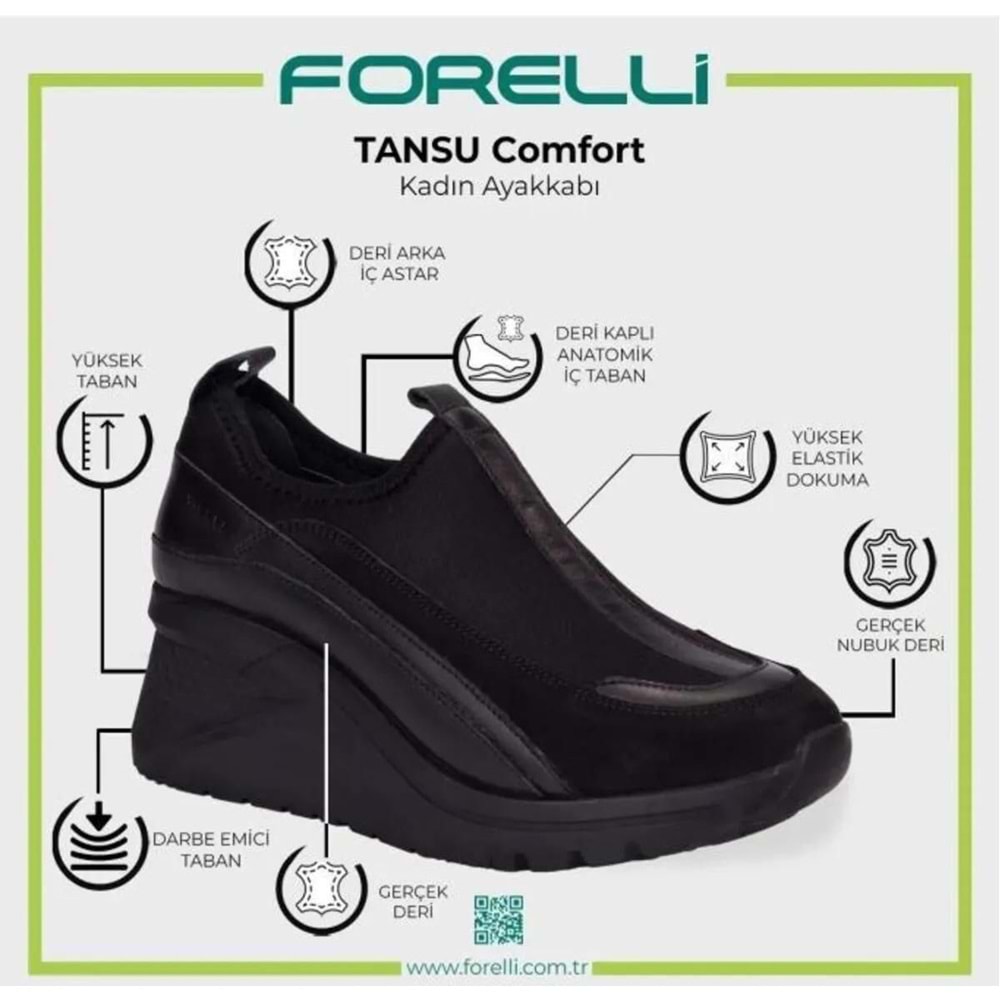 Forellı Tansu Dolgu Topuk Tam Ortopedik Streçli Kadın Ayakkabı - Siyah - 35