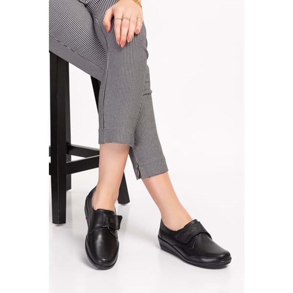 Dia 003 Diyabetik Şeker Hastaları İçin İçi Dışı Hakiki Deri Kadın Ayakkabı - 003 - Siyah - 40