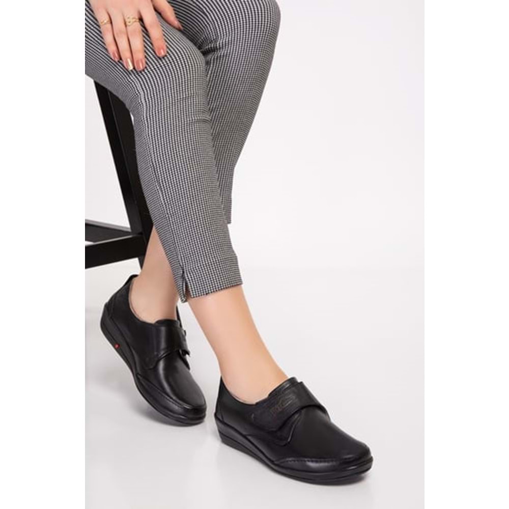 Dia 003 Diyabetik Şeker Hastaları İçin İçi Dışı Hakiki Deri Kadın Ayakkabı - 003 - Siyah - 40