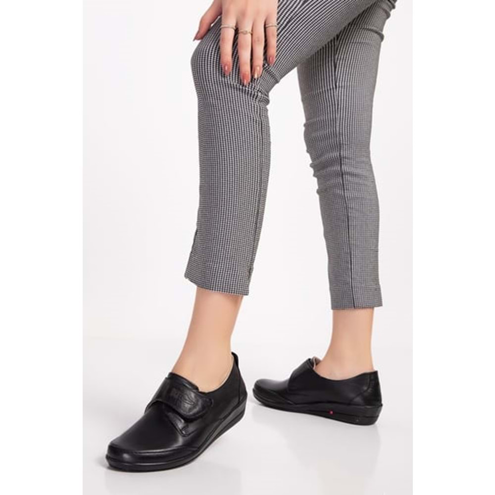 Dia 003 Diyabetik Şeker Hastaları İçin İçi Dışı Hakiki Deri Kadın Ayakkabı - 003 - Siyah - 40