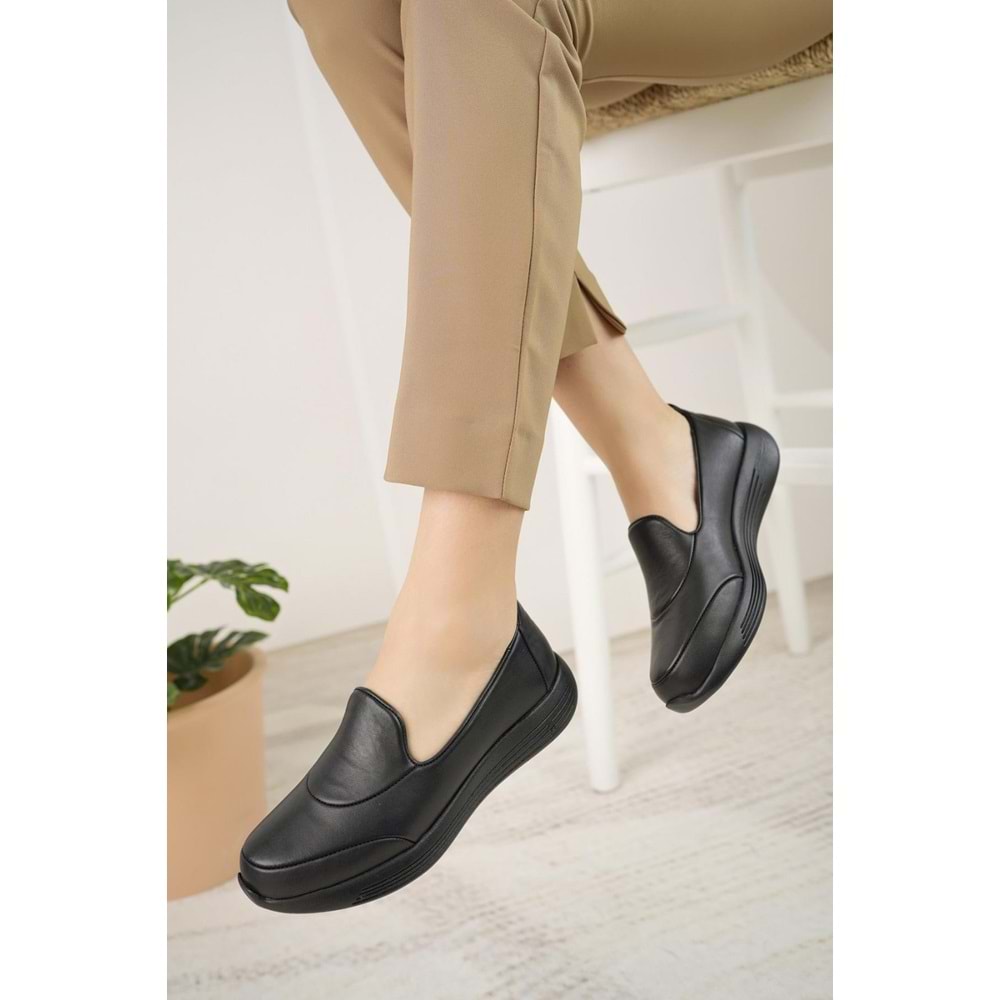 Forex Tam Ortopedik İçi Dışı Hakiki Deri Hafif Taban Kadın Ayakkabı - Siyah - 38