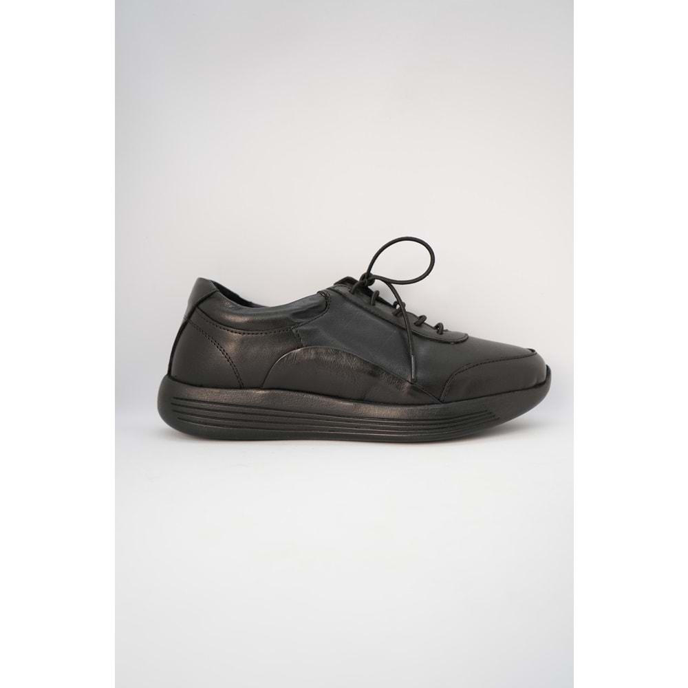 Forex Tam Ortopedik İçi Dışı Hakiki Deri Lastikli Kadın Ayakkabı - Siyah - 39