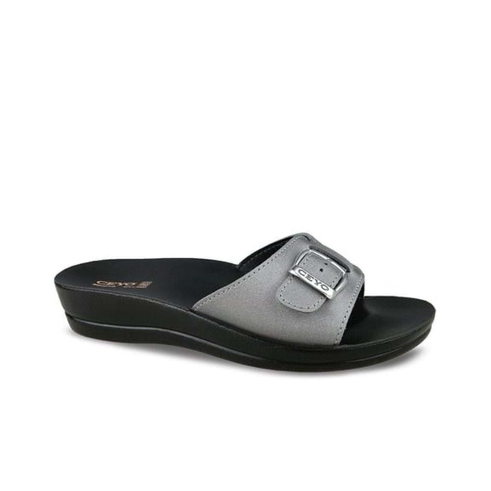 Ceyo Minerva Tokalı Tam Ortopedik Kadın Terlik - Platin - 38