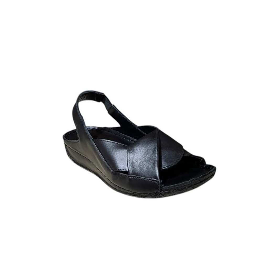 Hakiki Deri Kadın Sandalet Kr.04 - Siyah - 40