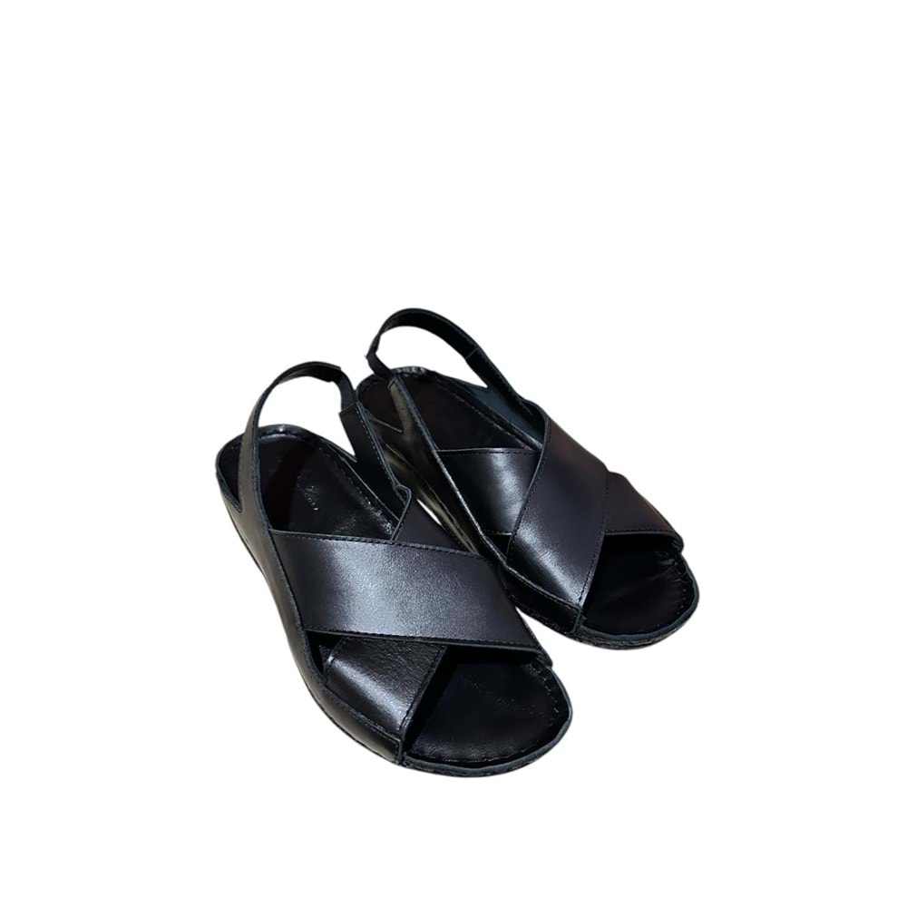 Hakiki Deri Kadın Sandalet Kr.06 - Siyah - 37