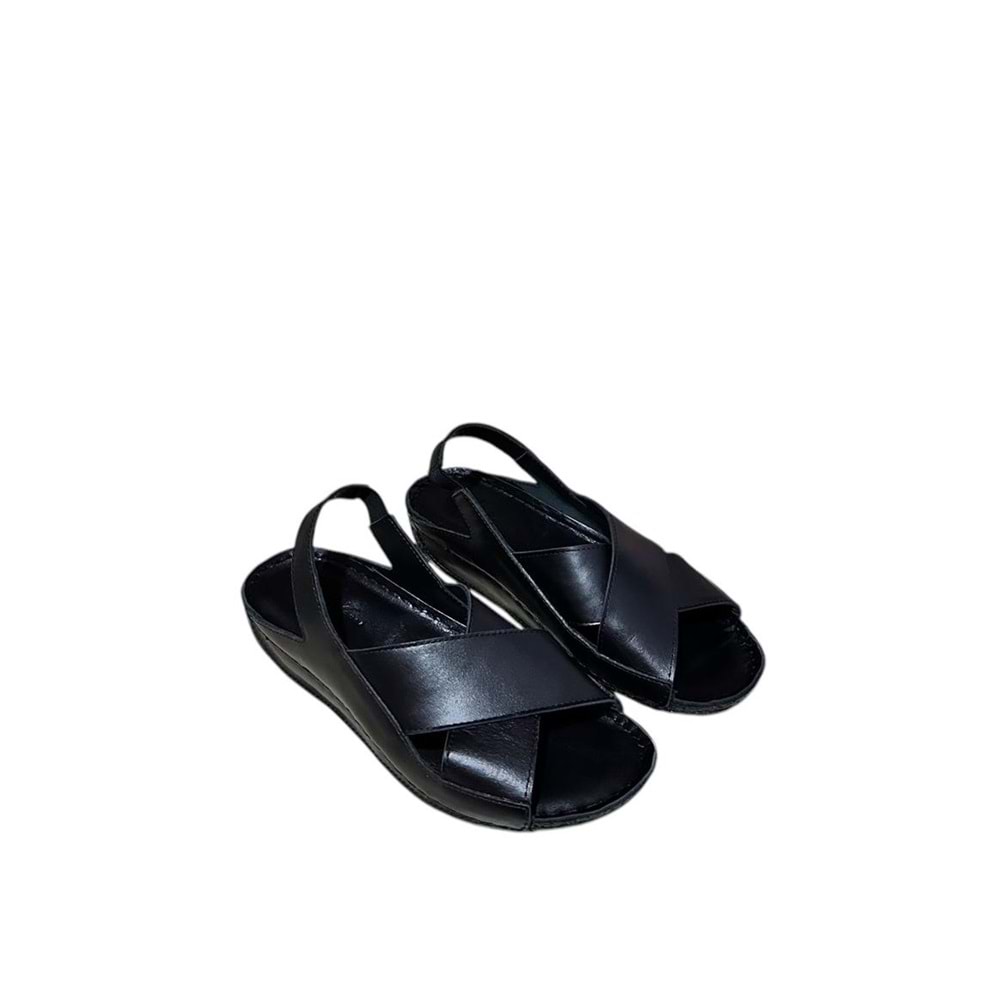 Hakiki Deri Kadın Sandalet Kr.06 - Siyah - 37