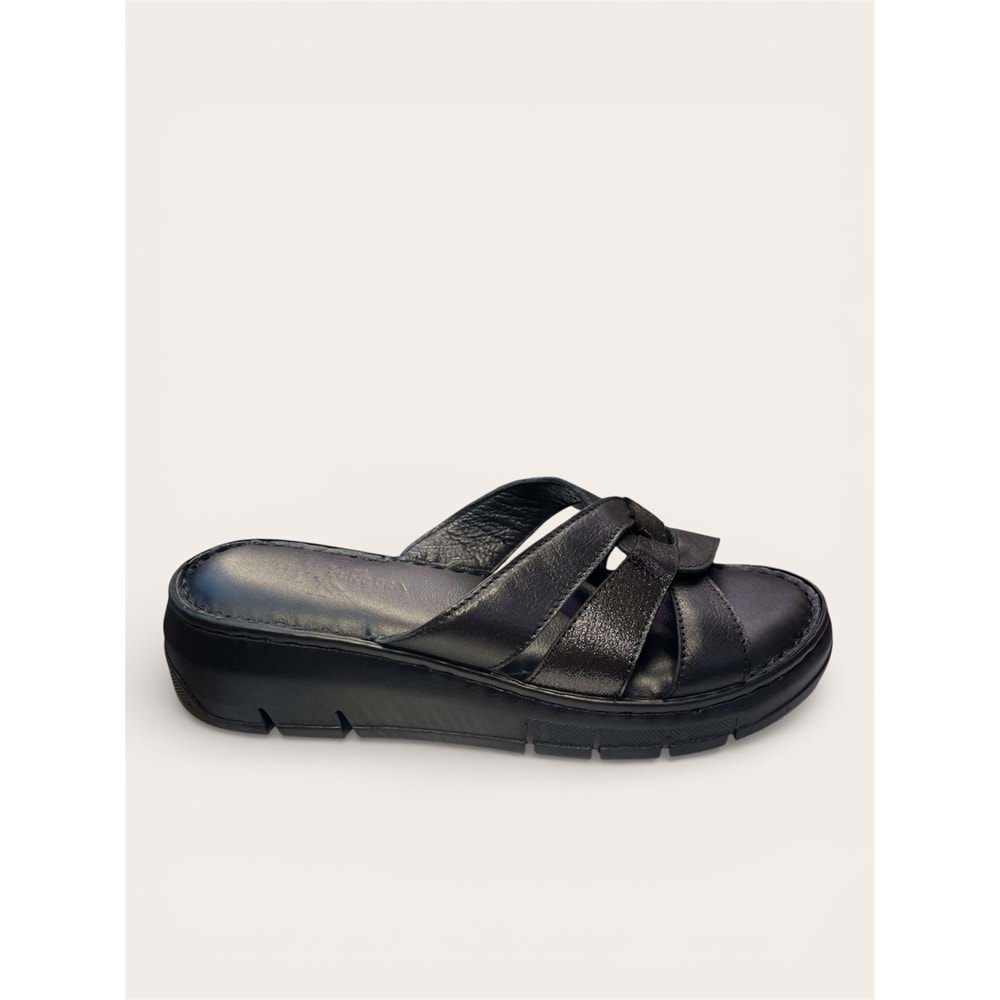 Kristal İrm.03 İçi Dışı Hakiki Deri Kadın Terlik - Siyah - 40