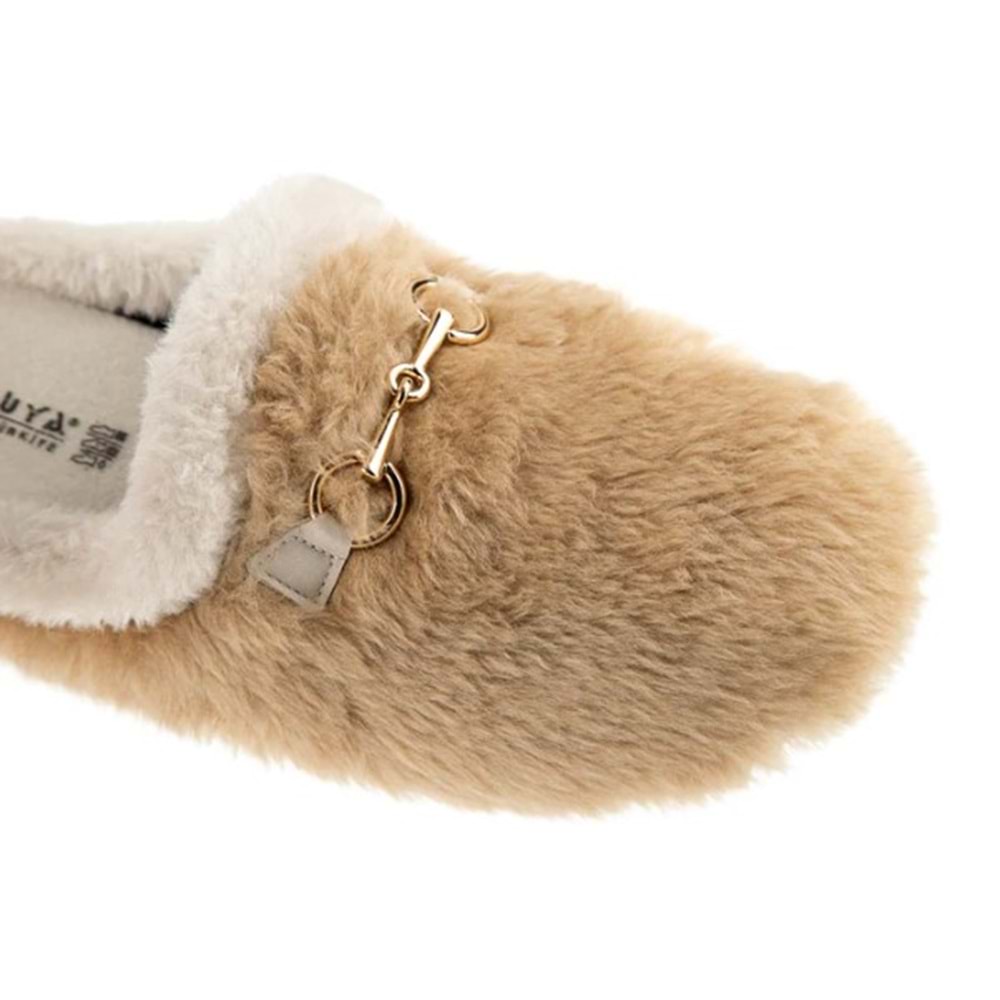 Muya Kraska Ortopedik Taban Kapalı Kışlık Kadın Ev Terliği - Bej - 36