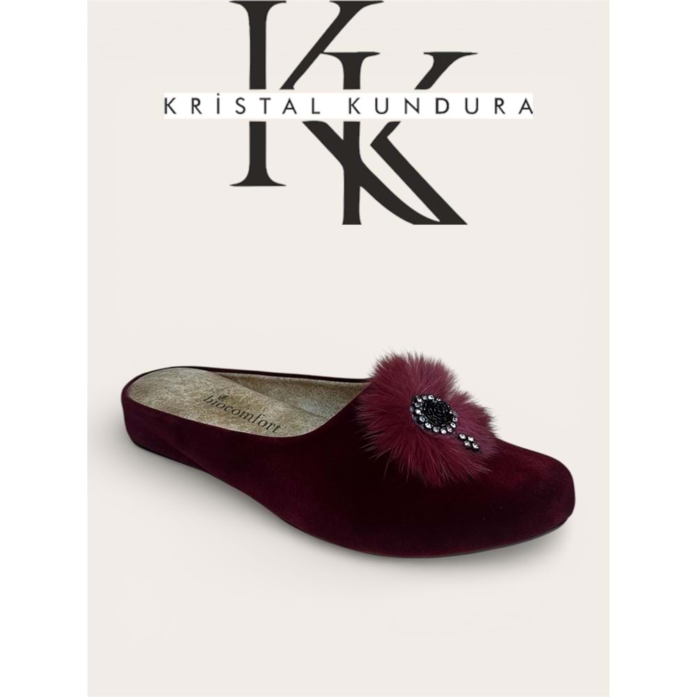 Kristal Anatomik Taban Şık Kadın Ev Terliği - Bordo - 40
