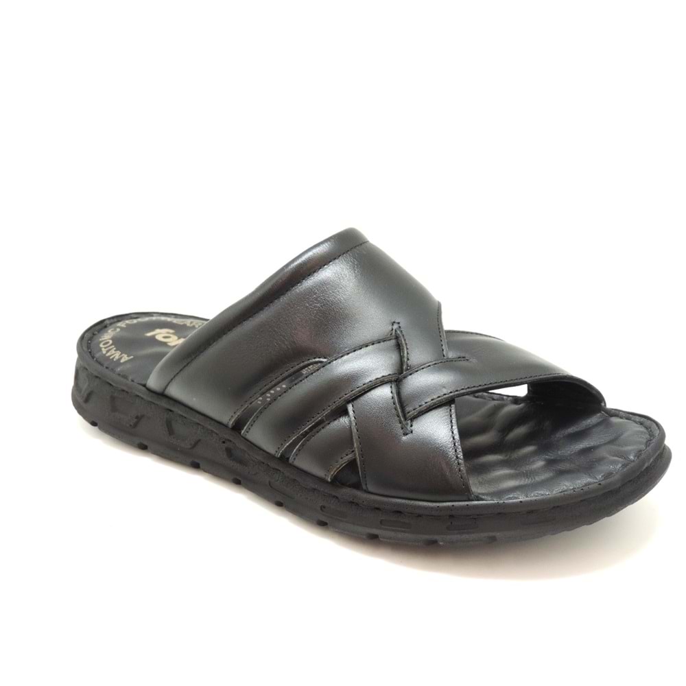 Forex 51242 Hakiki Deri Ortopedik Masaj Tabanlı Erkek Terliği - Siyah - 40