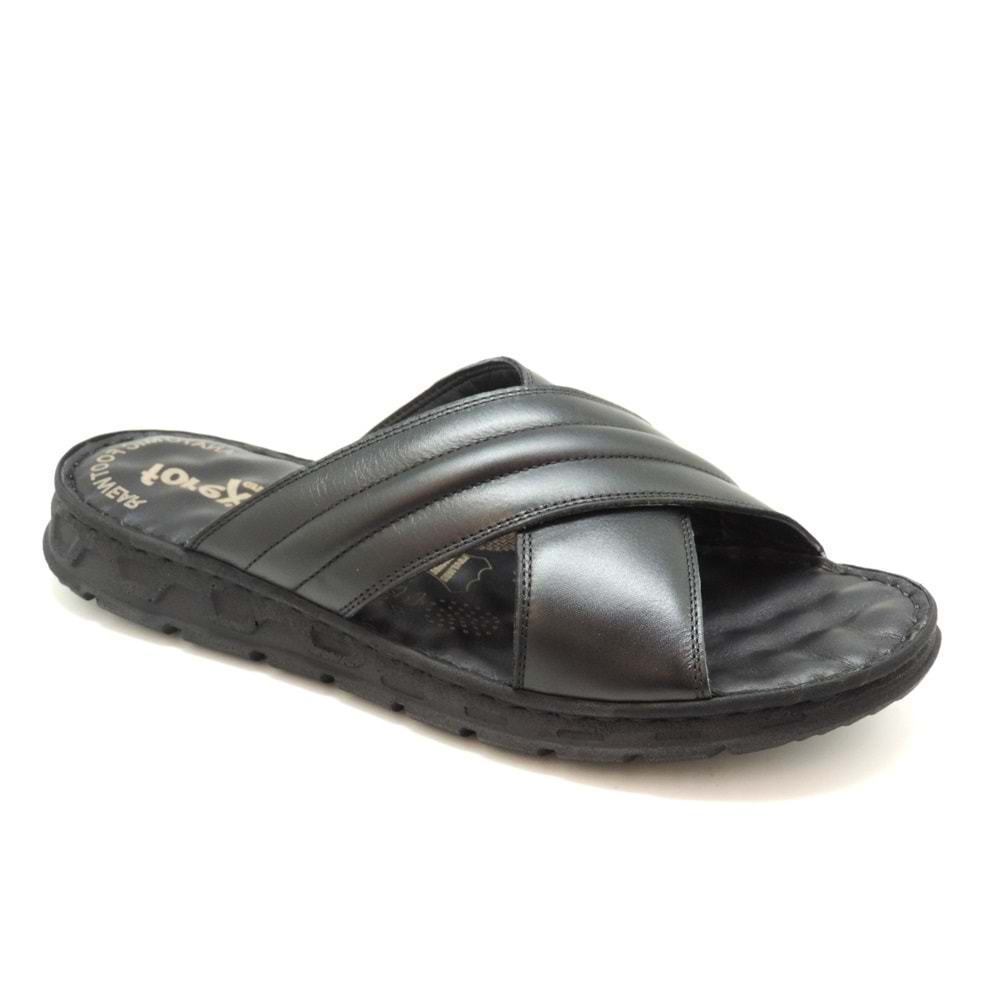 Forex 50842 Hakiki Deri Ortopedik Masaj Tabanlı Erkek Terliği - Siyah - 40