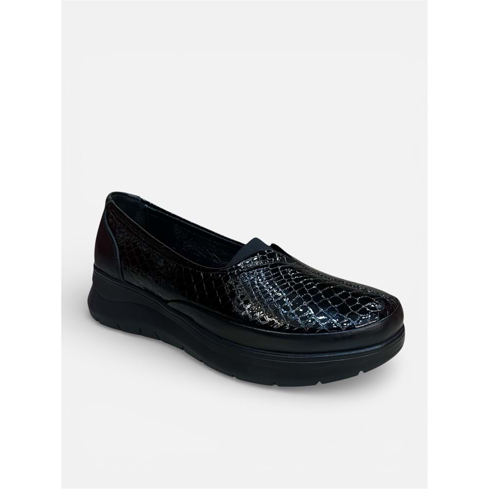 Kristal Bio.1044 Tam Ortopedik İçi Dışı Hakiki Deri Rugan Şık Kadın Ayakkabısı - Siyah - 38