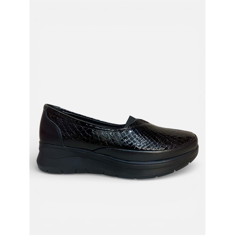 Kristal Bio.1044 Tam Ortopedik İçi Dışı Hakiki Deri Rugan Şık Kadın Ayakkabısı - Siyah - 38