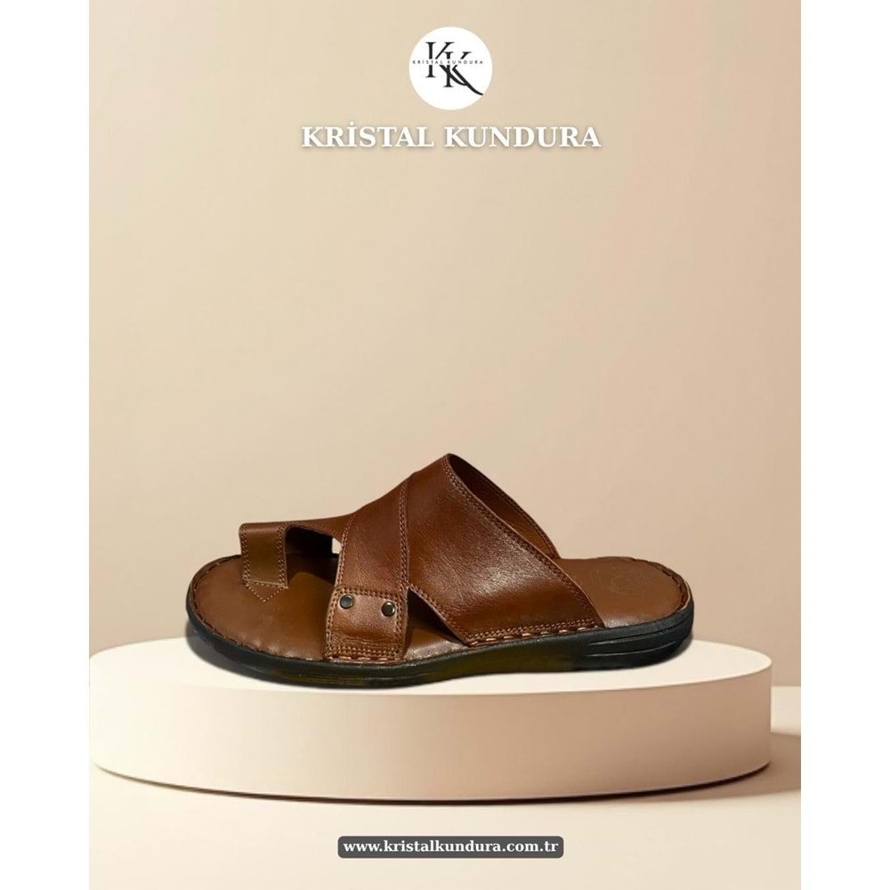 Kristal Kr.334 Tam Ortopedik Hakiki Deri Yumuşak Tabanlı Erkek Terlik - Taba - 41