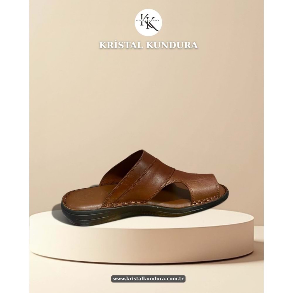Kristal Kr.334 Tam Ortopedik Hakiki Deri Yumuşak Tabanlı Erkek Terlik - Taba - 41