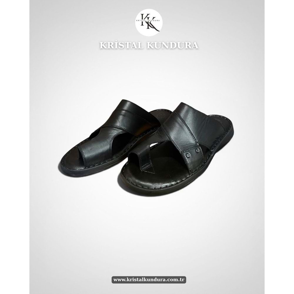 Kristal Kr.334 Tam Ortopedik Hakiki Deri Yumuşak Tabanlı Erkek Terlik - Siyah - 41